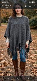 Poncho lana alpaca artigianale grigio nuovo