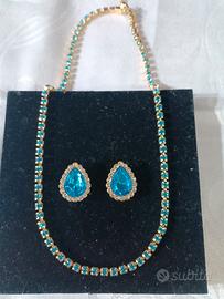 Collana Tennis dorata e turchese con orecchini 