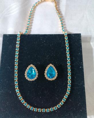 Collana Tennis dorata e turchese con orecchini 