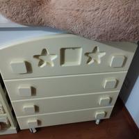 culletta, cassettiera e cesta in vimini e bagnetto