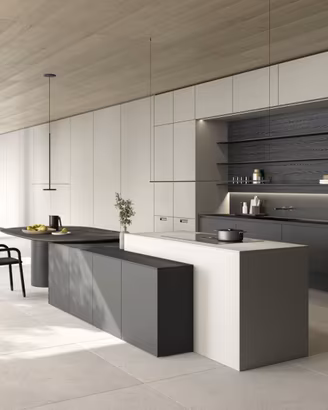 Cucina con isola centrale+5 colonne – come disegno
