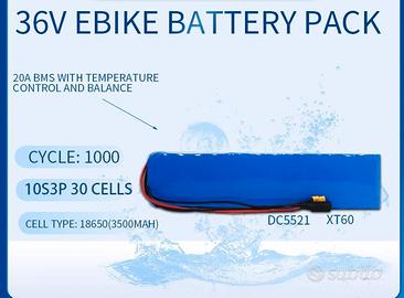 Batteria 36V 10.5Ah 10S3P Li-ion Battery con BMS