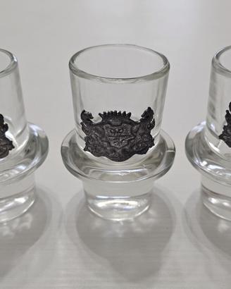 3 BICCHIERI VINTAGE IN VETRO CON STEMMA IN PELTRO