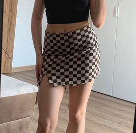 minigonna marrone a scacchi Pull&Bear