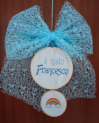 fiocco nascita con doppio telaio punto croce 