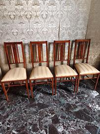 Set 4 sedie + poltroncina in legno e tessuto