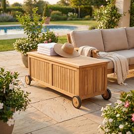 Box Contenitore con Ruote Baule Legno Teak 155x55