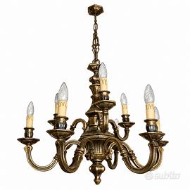 Lampadario antico a nove luci,in ottone brunito