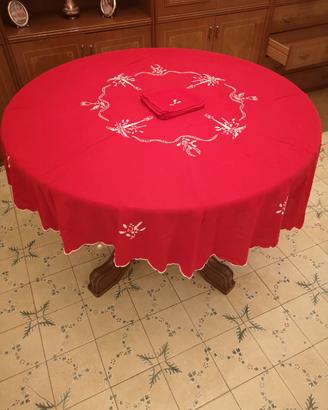 Tovaglia tonda vintage originale anni 60 rossa