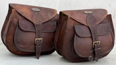 2 Borse moto in pelle marrone