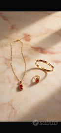 Set gioielli rosso e oro-Acciaio inox 304