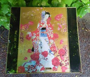 tavolino basso stile giapponese in bambù e vetro 