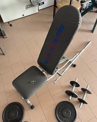 Set bilancieri, panca e manubri per Palestra
