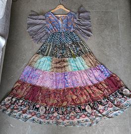 Abito lungo Boho multicolor con maniche ampie - Ta