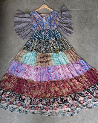 Abito lungo Boho multicolor con maniche ampie - Ta