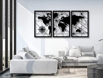 VAILLA, Mappa del mondo in legno 90x45, Decoraz.
