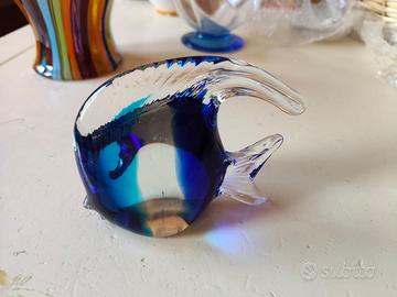 Pesce Vetro di Murano Sommerso Blu Verde Scultura