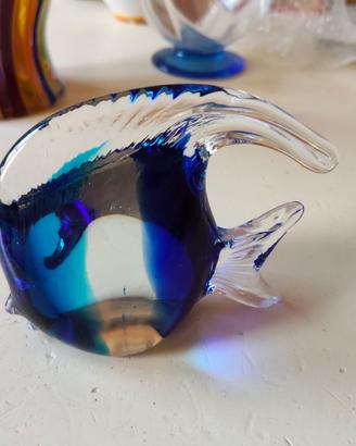 Pesce Vetro di Murano Sommerso Blu Verde Scultura