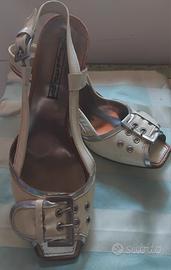 scarpe donna n.40 avorio con tacco argento 