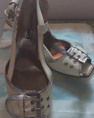 scarpe donna n.40 avorio con tacco argento 