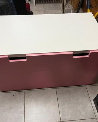 Panca contenitore giocattoli bianco/rosa
