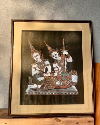 Dipinto artigianale thailandese su seta vintage