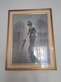  Dipinto a olio Aldo Giraud - Dama con ombrellino
