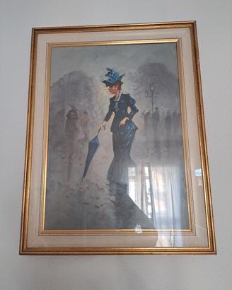  Dipinto a olio Aldo Giraud - Dama con ombrellino