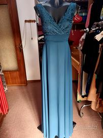 abito lungo cerimonia color optanio 