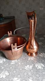 coppia    brocca  e paiolo  in rame  