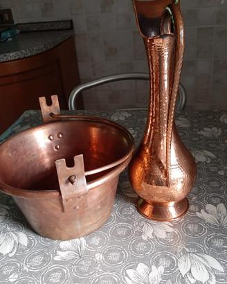 coppia    brocca  e paiolo  in rame  