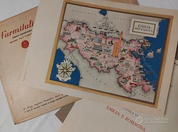 VECCHIA CARTINA MAPPA EMILIA ROMAGNA  1950