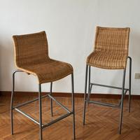 coppia di Sgabelli in rattan e acciaio