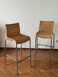 coppia di Sgabelli in rattan e acciaio