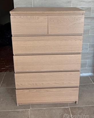 Cassettiera 6 Cassetti Effetto Legno Chiaro MALM