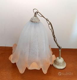 LAMPADARIO IN VETRO AVORIO DECORATO PER INGRESSO