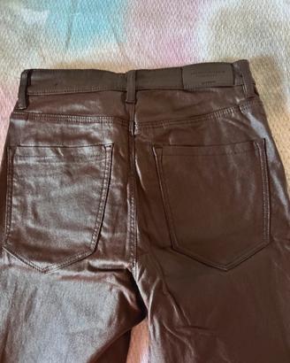 jeans skinny di pelle marrone