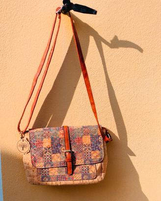 Borsa con tracolla sughero/fantasia patchwork