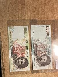 coppia banconote da lire 100000 FDS