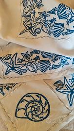 Tovaglia Puro Lino Bianco Stampe fatte a mano