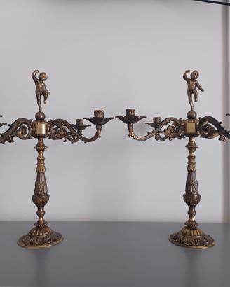 Coppia grandi candelabri 4 fiamme con putti