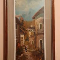 Dipinto olio su tela paesaggio rurale