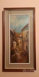 Dipinto olio su tela paesaggio rurale