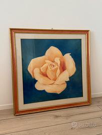 Quadro floreale vintage – Rosa su fondo blu