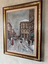 Quadro D. F. Fantini "Milano nella neve" Originale