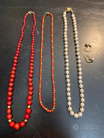 3 collane perle oro più orecchini