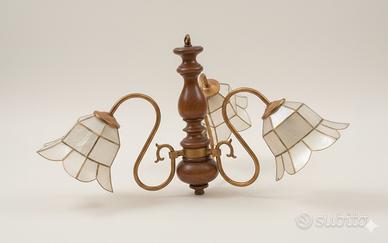 Lotto 3 Lampadari Vintage: Ceramica, Legno e Ferro