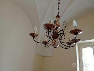 Lampadario vintage in ceramica decorata