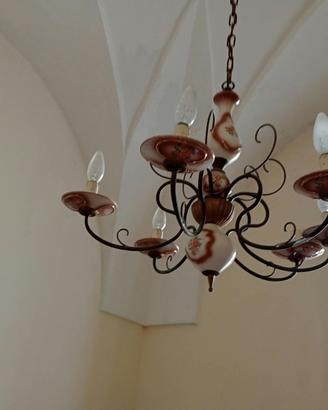 Lampadario vintage in ceramica decorata