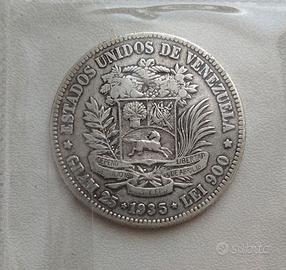 VENEZUELA 5 BOLIVARES ARGENTO SIMON BOLIVAR 1935